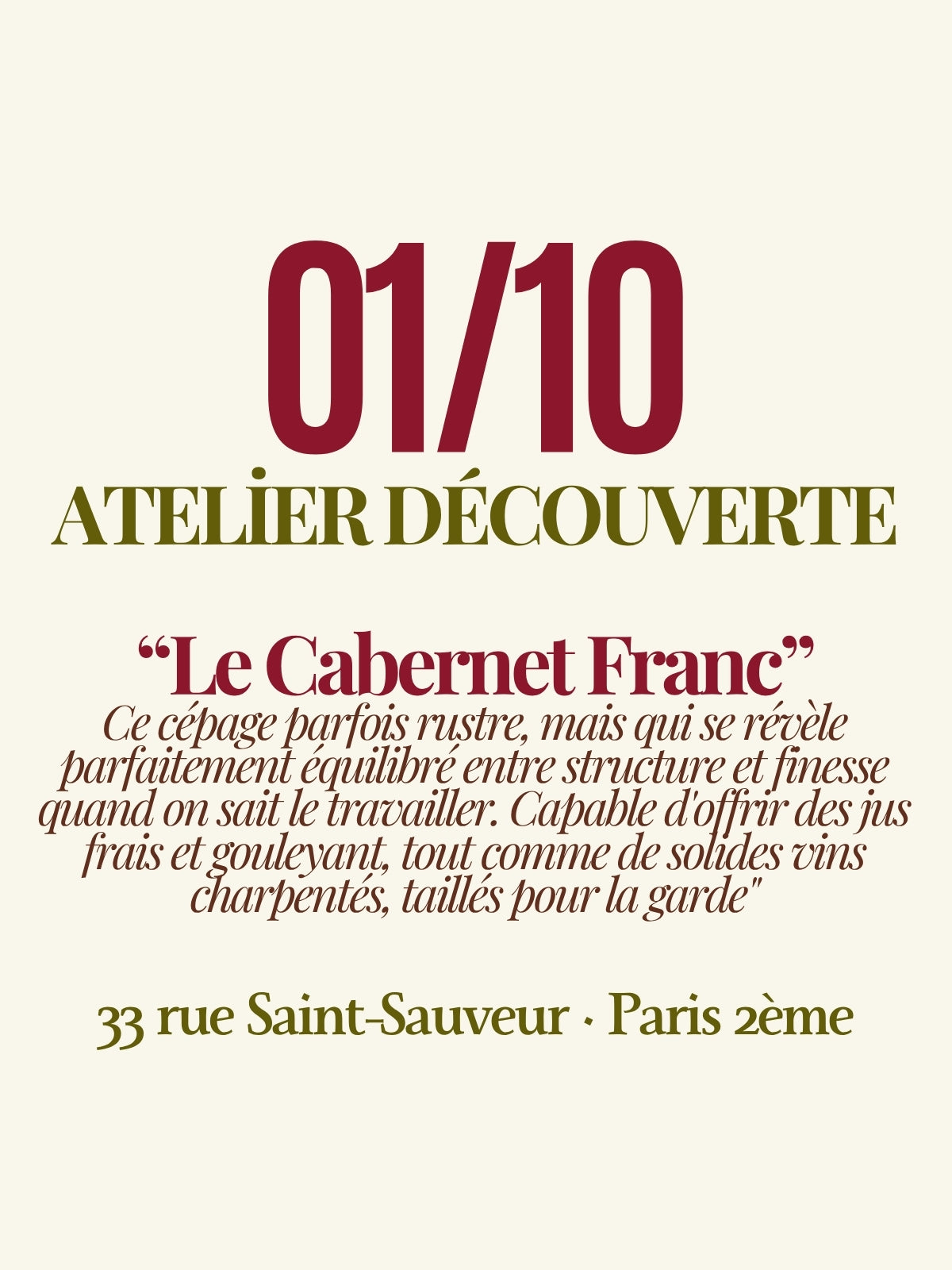 Atelier découverte & dégustation : "Le Cabernet Franc"